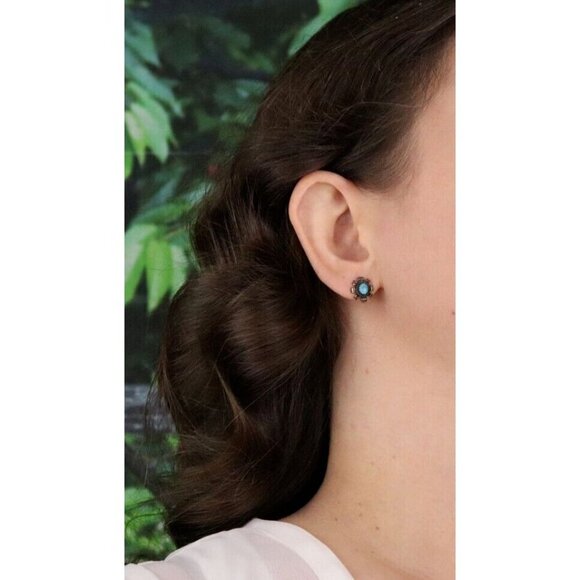 Sterling Silver Small Turquoise Earrings Stud Post 1/2" x 3/8" - Picture 2 of 8